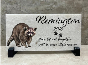 Custom Raccoon Memorial Marble Stone Gift, Personalized Pet Memorial, Raccoon Grave Marker