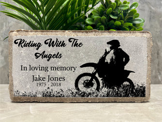 Family Loss Memorial. Motorcycle, dirtbike plaque, Custom 8x4 PERSONALIZED Burial Marker. Stone Brick. Indoor Outdoor. Sympathy Gift, bikers