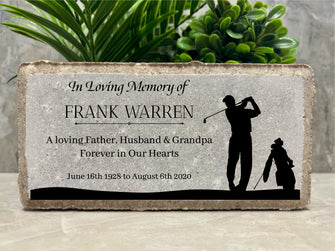 Family Loss Memorial. Golfer. Mom. Dad. Husband. Wife. 8x4 PERSONALIZED Burial Marker. Tumbled Paver Stone. Brick. Sympathy Gift.