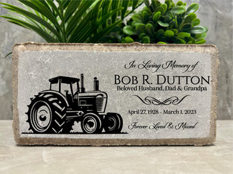 Family Loss Memorial Stone. Tractor. Farmer. Husband. Dad. Grandpa PERSONALIZED 8x4 Burial Marker. Stone Brick. Indoor/Outdoor Sympathy Gift