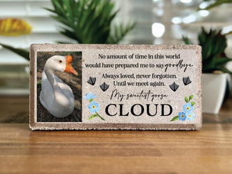 Pet Goose Memorial. 8x4 PERSONALIZED Burial Marker. Tumbled Paver Stone. Outdoor. Indoor. Duckling. Duck. Loss.