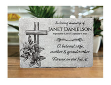 Family Loss Memorial. Cross and Lilies. Christian. Personalized 9x6 Memorial Stone. Burial Marker. Tumbled Paver Stone. Sympathy Gift.