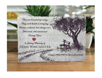 Family Loss Memorial. Bench and Tree. Custom. 9x6 PERSONALIZED Burial Marker. Tumbled Paver Stone. Brick. Indoor/Outdoor. Sympathy Gift