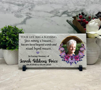 12x6 Memorial Stone. Mom. Dad. Grandma. Grandpa. Personalized Travertine Stone. Photo Remembrance Gift. Sympathy Gift. Indoor Only.