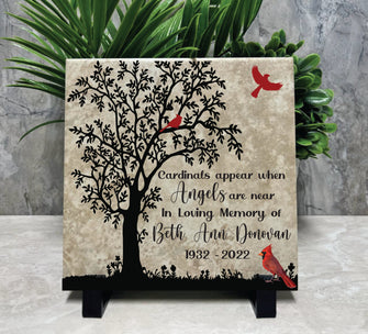 6x6 Family Loss Memorial Stone. Tree & Cardinal